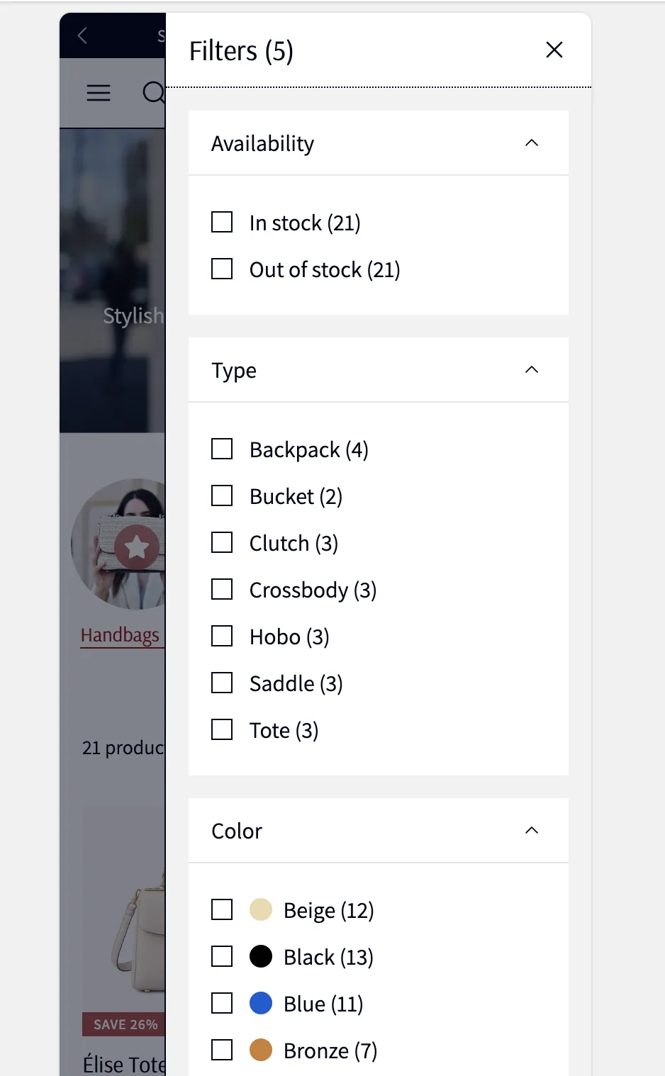 Collection filters desktop