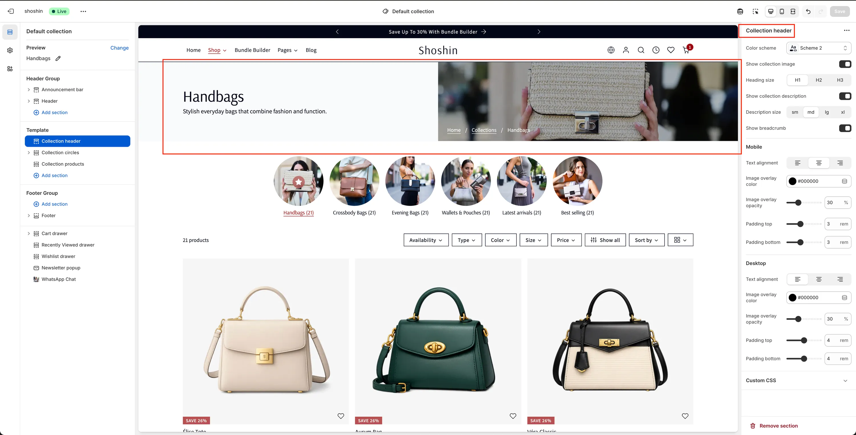 Collection header desktop