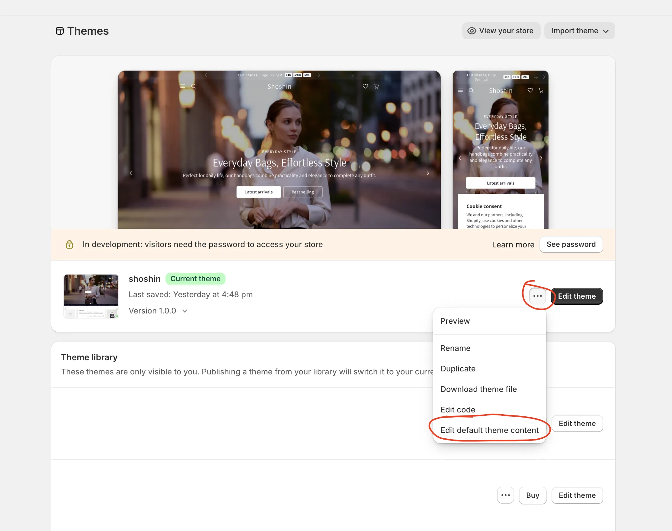 Edit default theme content