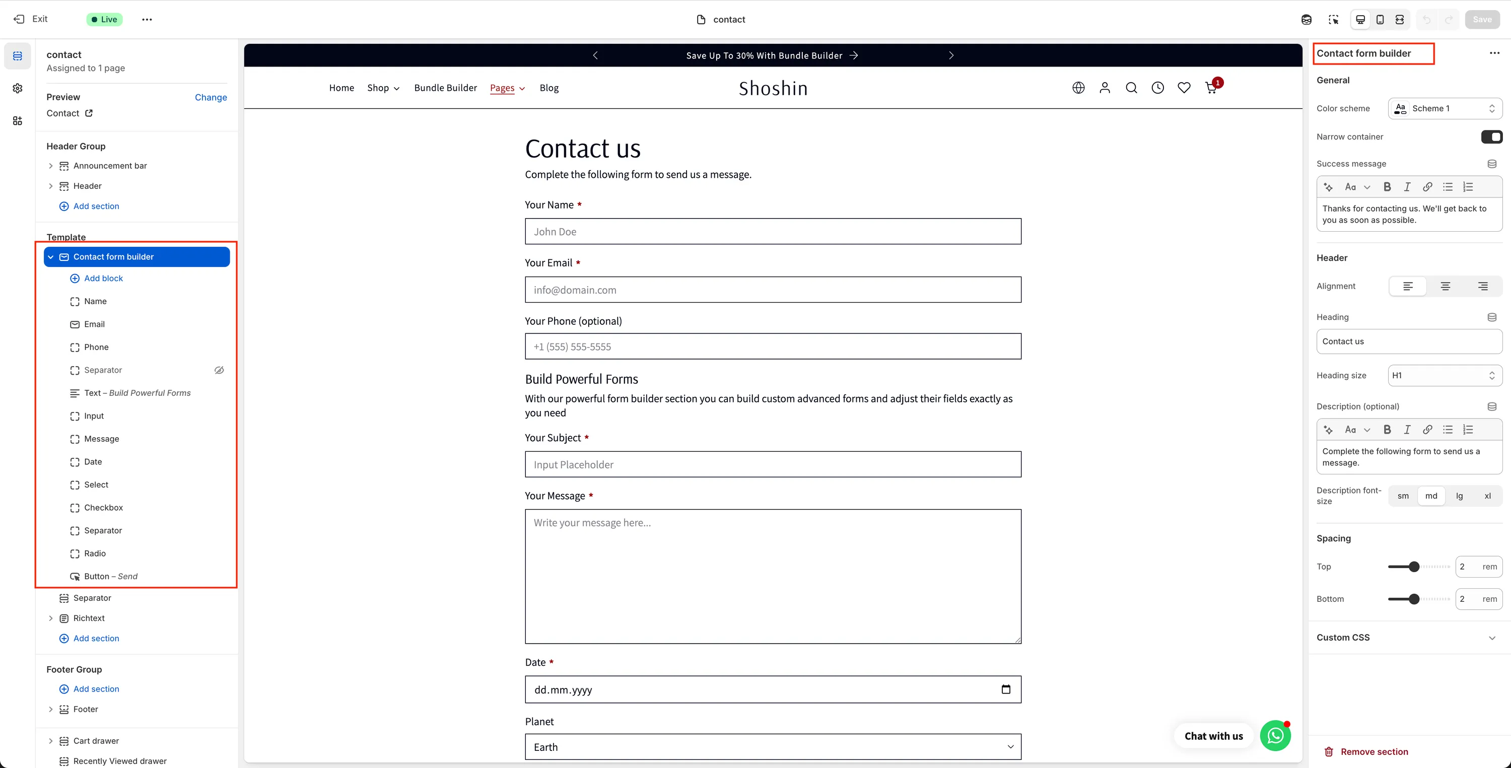 Contact form builder
