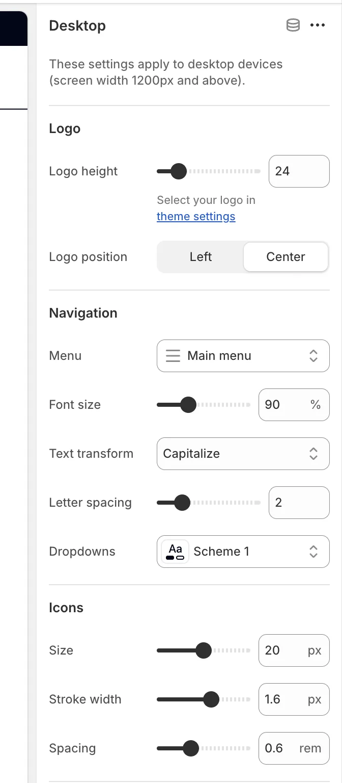 Desktop block settings