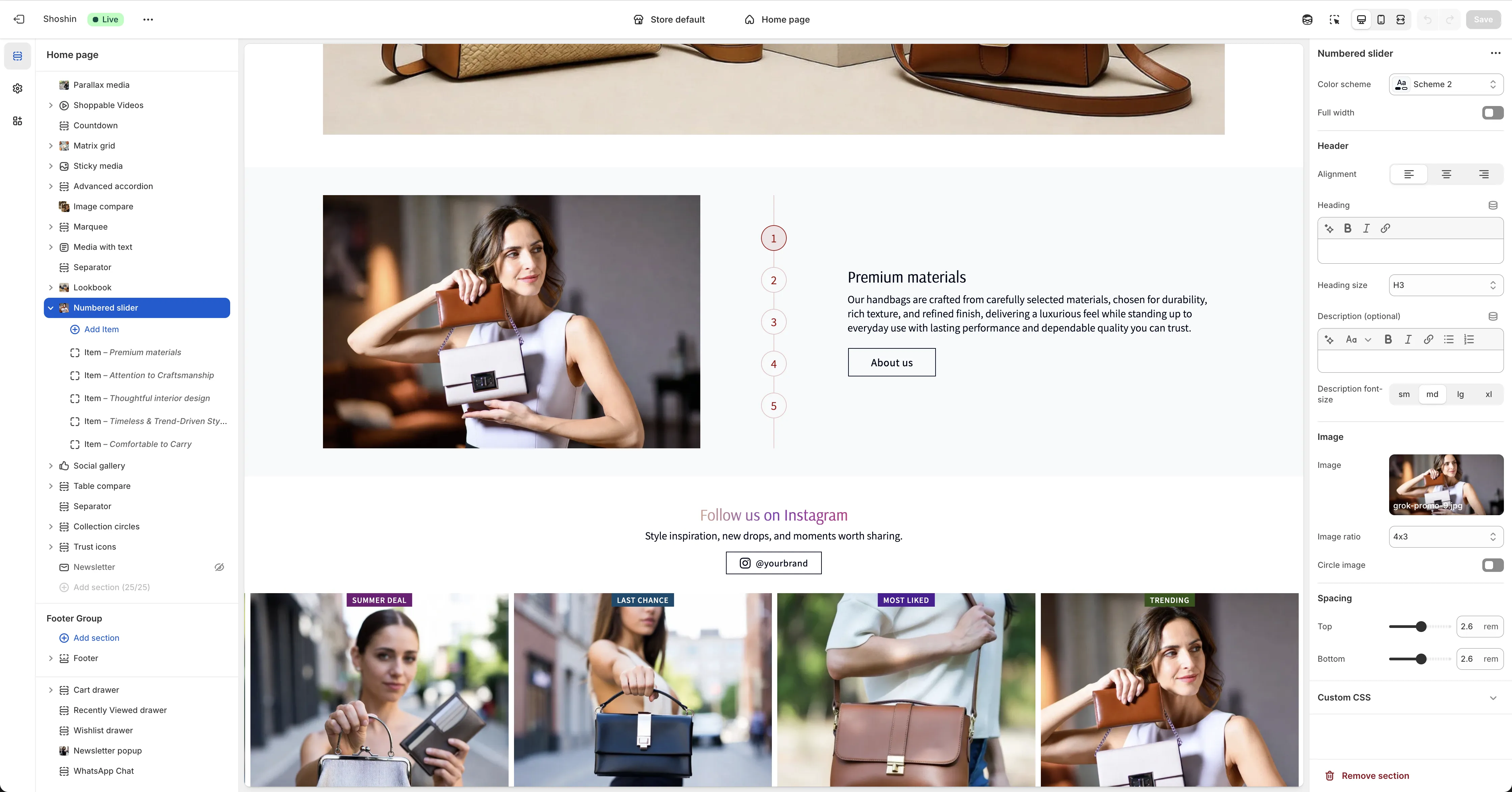 Numbered Slider section